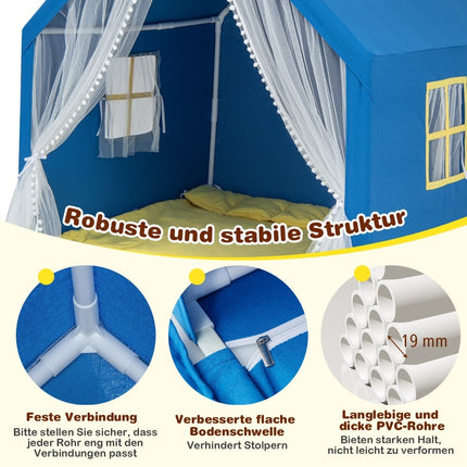 Children's Play Tent with Washable Cotton Mat, Blue