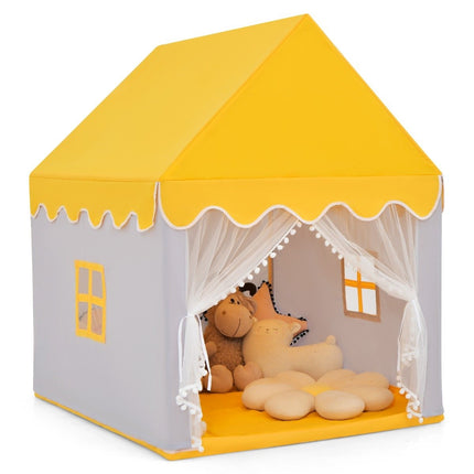 Children's Playhouse with Solid Wood Frame & Cotton Blanket Children's Tent Gray + Yellow