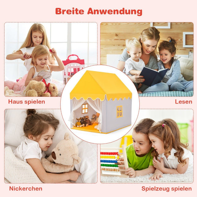 Children's Playhouse with Solid Wood Frame & Cotton Blanket Children's Tent Gray + Yellow