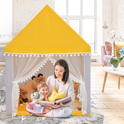 Children's Playhouse with Solid Wood Frame & Cotton Blanket Children's Tent Yellow + Gray