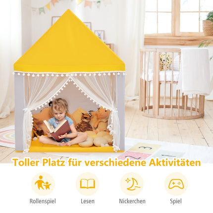 Children's Playhouse with Solid Wood Frame & Cotton Blanket Children's Tent Yellow + Gray