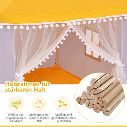 Children's Playhouse with Solid Wood Frame & Cotton Blanket Children's Tent Yellow + Gray