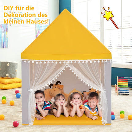 Children's Playhouse with Solid Wood Frame & Cotton Blanket Children's Tent Yellow + Gray
