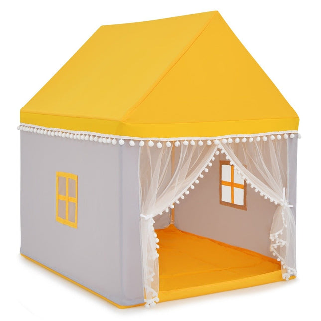 Children's Playhouse with Solid Wood Frame & Cotton Blanket Children's Tent Yellow + Gray