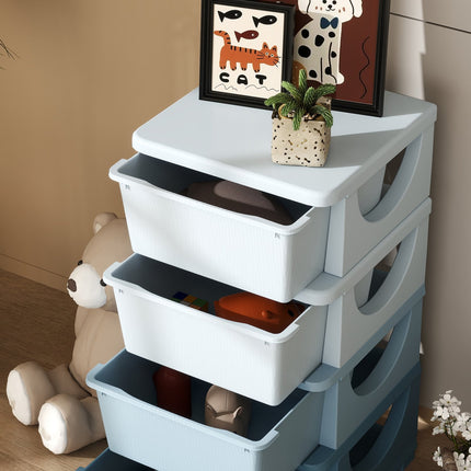 Children's blue 4-tier toy organizer chest of drawers