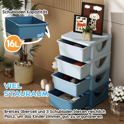 Children's blue 4-tier toy organizer chest of drawers