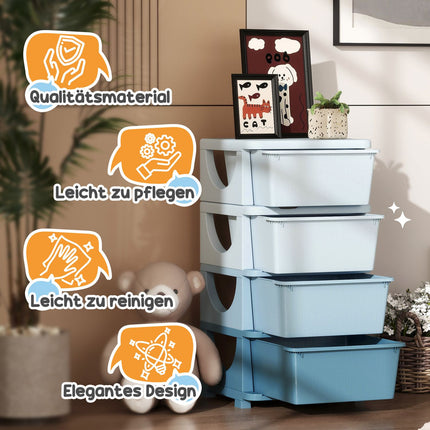 Children's blue 4-tier toy organizer chest of drawers