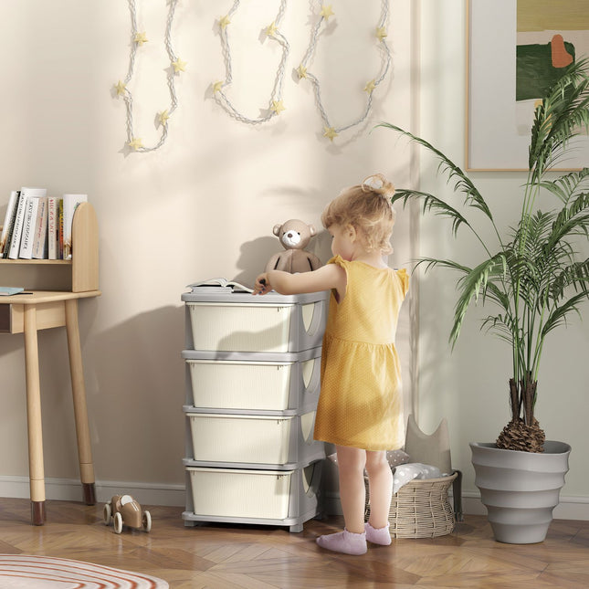 Toy storage, 4 tier cream white drawers
