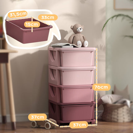 Kids Room 4 Tier Toy Organizer - Pink Storage Box