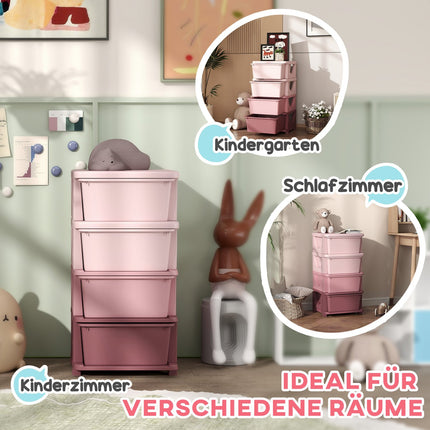 Kids Room 4 Tier Toy Organizer - Pink Storage Box