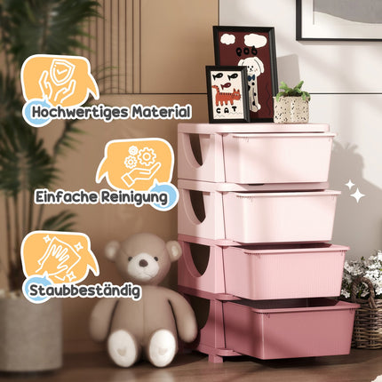 Kids Room 4 Tier Toy Organizer - Pink Storage Box