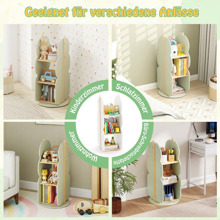 Children's Rotating Bookshelf, 3-Tier, 5 Open Shelves, Green