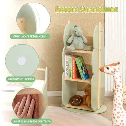 Children's Rotating Bookshelf, 3-Tier, 5 Open Shelves, Green