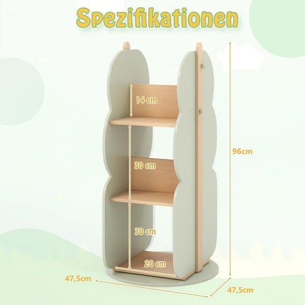 Children's Rotating Bookshelf, 3-Tier, 5 Open Shelves, Green