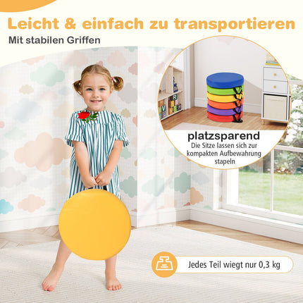 Children's Round Floor Cushions Set of 6, 35x35 cm, Easy-Clean