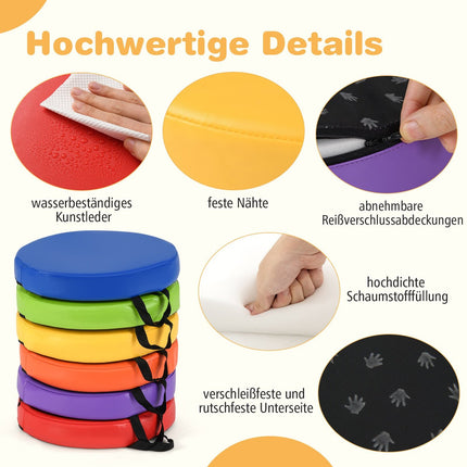 Children's Round Floor Cushions Set of 6, 35x35 cm, Easy-Clean