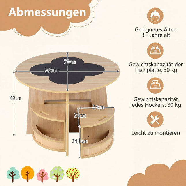 Children's Round Table and Chair Set with Storage