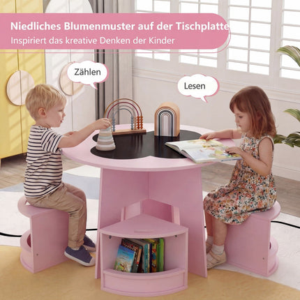 Children's Round Table and Chair Set with Storage, Pink