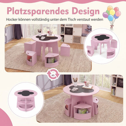 Children's Round Table and Chair Set with Storage, Pink