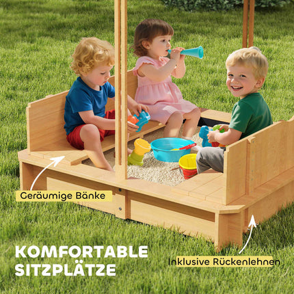 Children's Sandbox with Adjustable Canopy and Seats, 106x106 cm