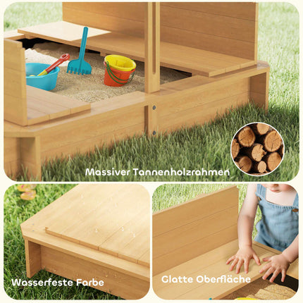 Children's Sandbox with Adjustable Canopy and Seats, 106x106 cm