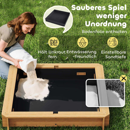 Children's Sandbox with Adjustable Canopy and Seats, 106x106 cm