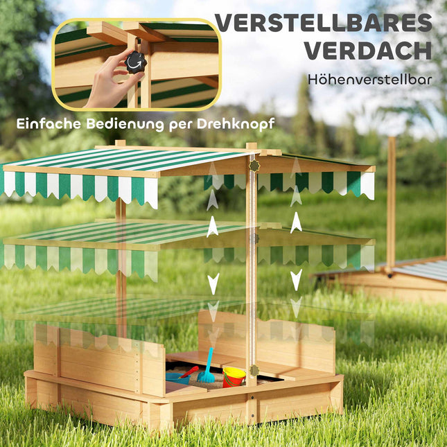 Children's Sandbox with Adjustable Canopy and Seats, 106x106 cm