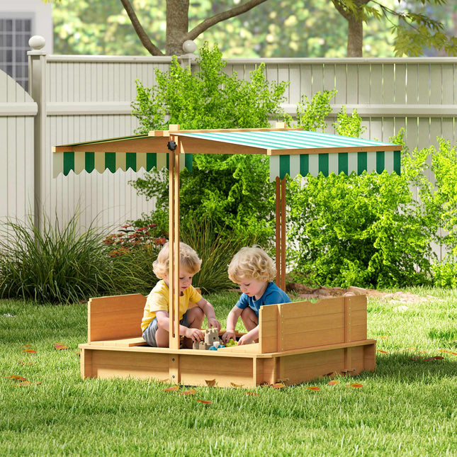 Children's Sandbox with Adjustable Canopy and Seats, 106x106 cm