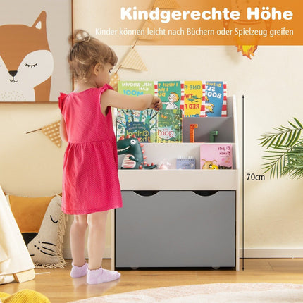Children's Shelf with 3 Shelves & Rolling Toy Box Children's Bookshelf Gray + White