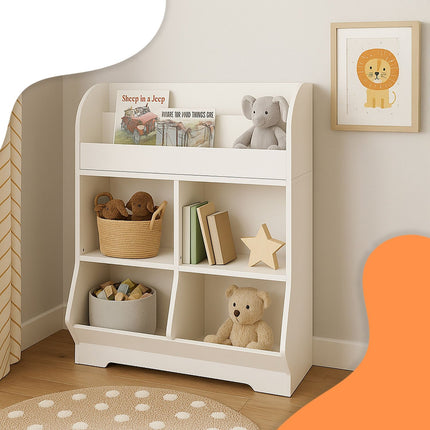 Children's Shelf with 4 Compartments and 2 Book Shelves