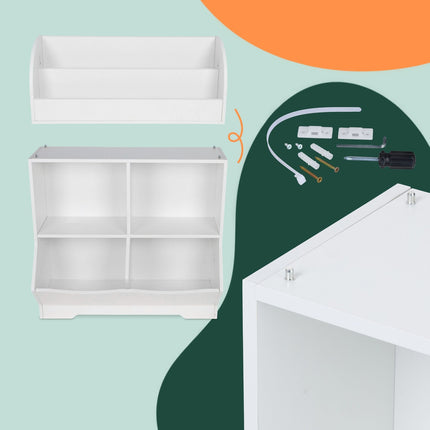 Children's Shelf with 4 Compartments and 2 Book Shelves