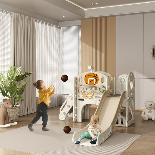 Children's 7-in-1 slide climbing frame with basketball hoop
