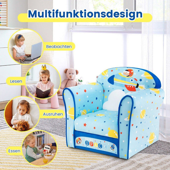 Children's Sofa Toddlers Upholstered Armrest Chair with Solid Wooden Frame 50 x 40 x 44 cm (Spaceship)