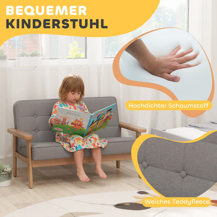 Children's Sofa, Velvet Look, Wood Frame, Ages 3-15, Gray