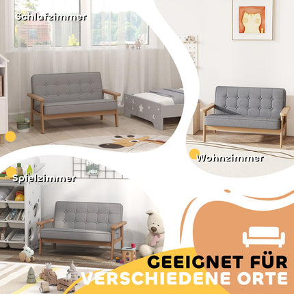 Children's Sofa, Velvet Look, Wood Frame, Ages 3-15, Gray