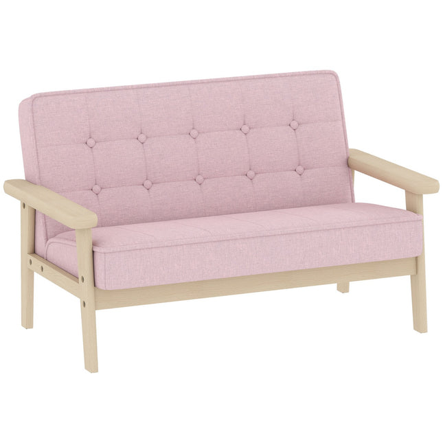 Children's Sofa, Velvet Look, Wood Frame, Ages 3-15, Pink