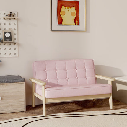 Children's Sofa, Velvet Look, Wood Frame, Ages 3-15, Pink