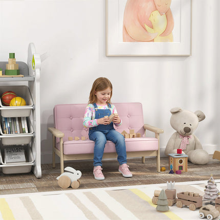 Children's Sofa, Velvet Look, Wood Frame, Ages 3-15, Pink
