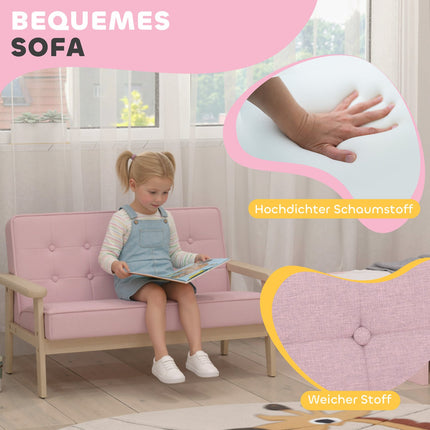 Children's Sofa, Velvet Look, Wood Frame, Ages 3-15, Pink