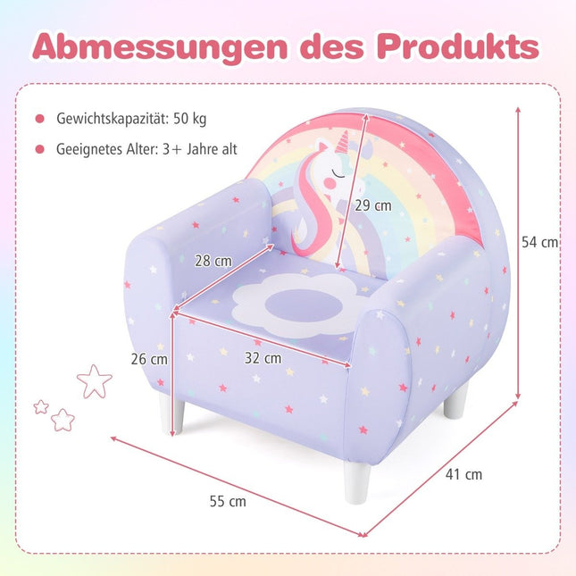 Children's Sofa with Backrest & Armrest – Unicorn Design