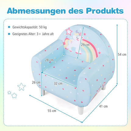 Children's Sofa with Backrest & Armrest, Unicorn Design