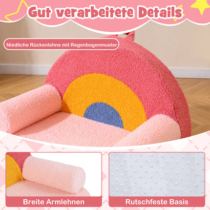 Children's Sofa with High-Density Foam & Teddy Plush, Pink