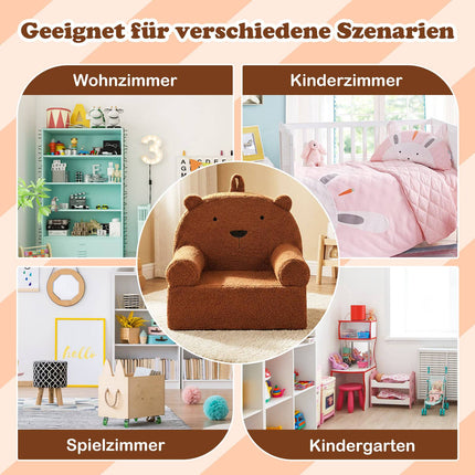 Children's Sofa with Removable Teddy Fleece Cover, Brown