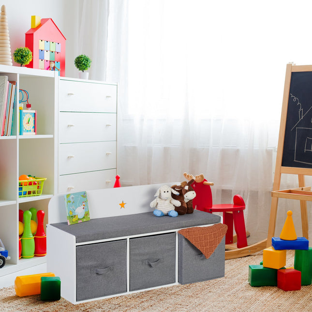 Children's Storage Bench with Baskets and Cushion