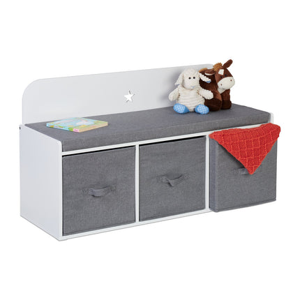 Children's Storage Bench with Baskets and Cushion