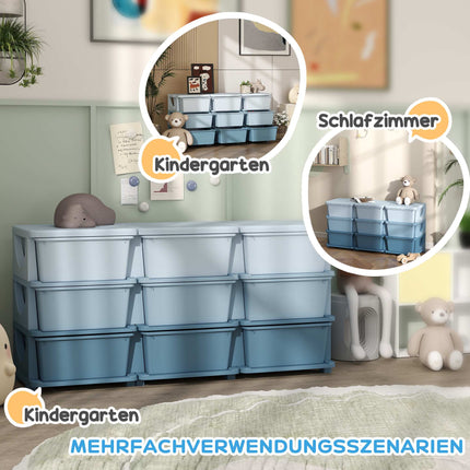 Children's Storage Box, 9 Drawers, Blue, Plastic