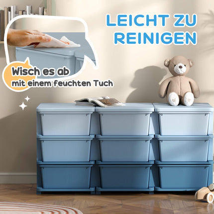 Children's Storage Box, 9 Drawers, Blue, Plastic
