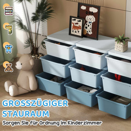 Children's Storage Box, 9 Drawers, Blue, Plastic