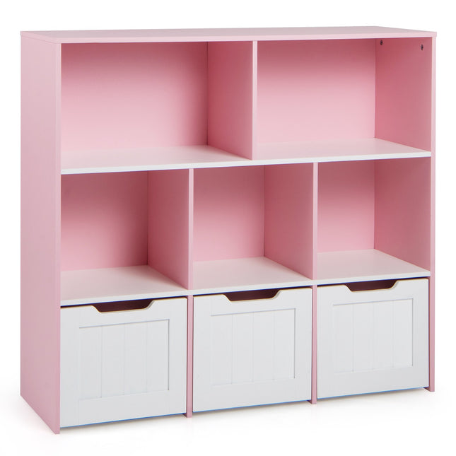 Children's Storage Cabinet with Shelves and Drawers on Wheels