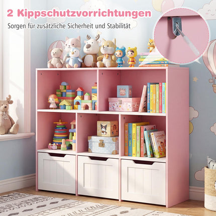 Children's Storage Cabinet with Shelves and Drawers on Wheels